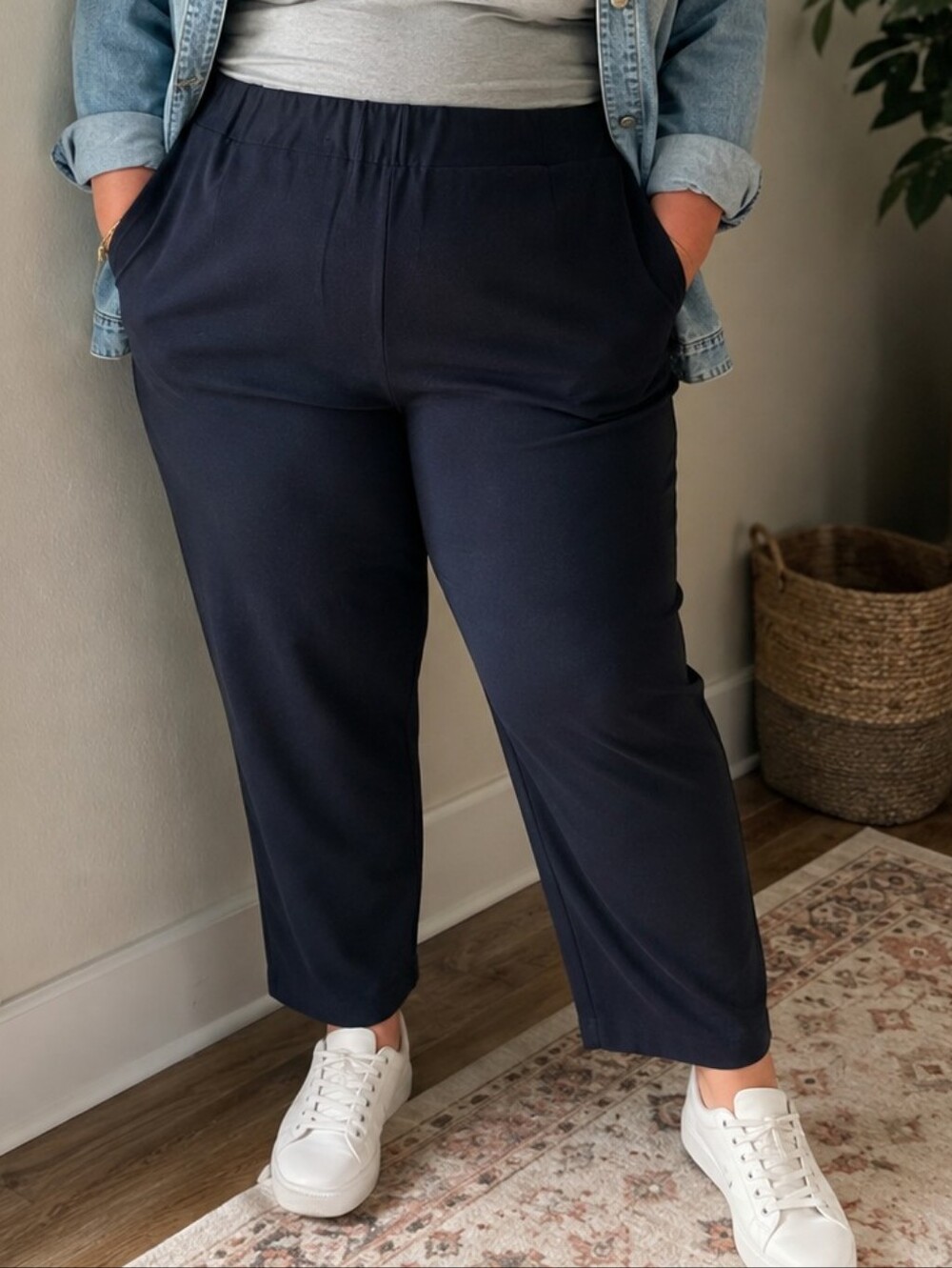 Rachel Zoe 2X Navy Pull On Tapered Pants Stretch Workwear